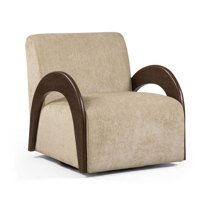 Neria Chenille Fabric Upholstered Swivel Accent Chair — Beige / Painted Brown