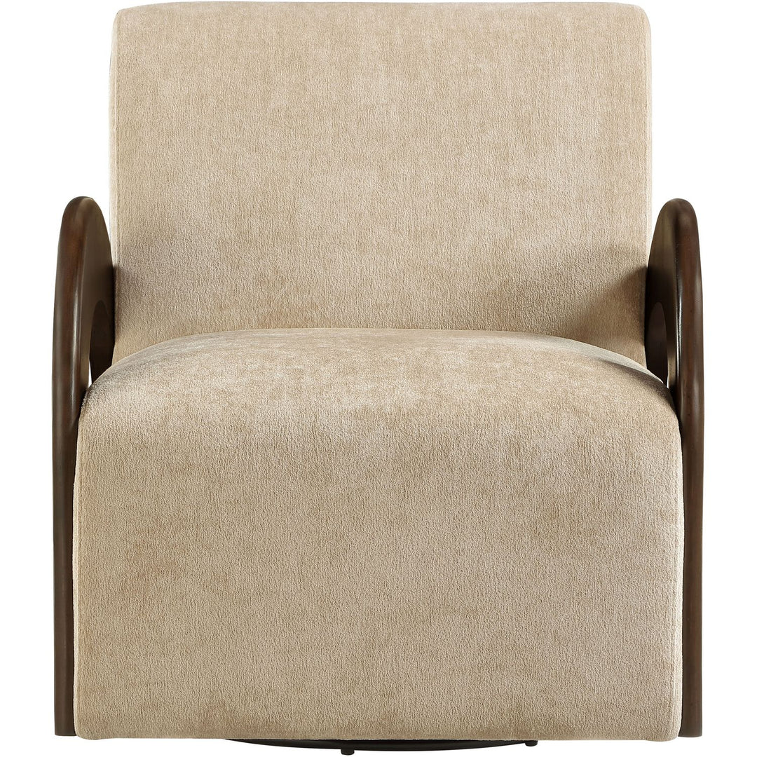 Neria Chenille Fabric Upholstered Swivel Accent Chair — Beige / Painted Brown
