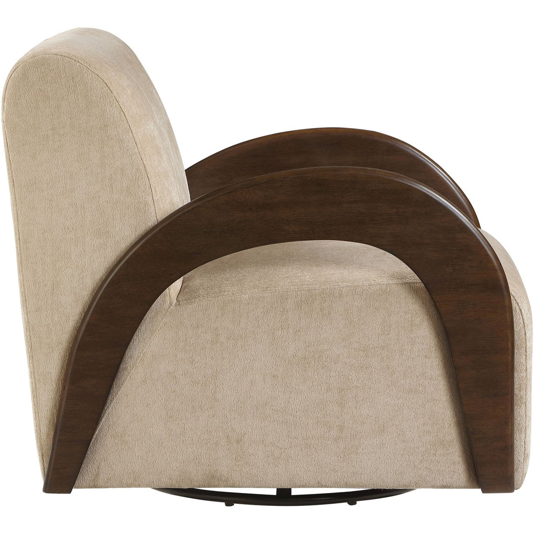 Neria Chenille Fabric Upholstered Swivel Accent Chair — Beige / Painted Brown