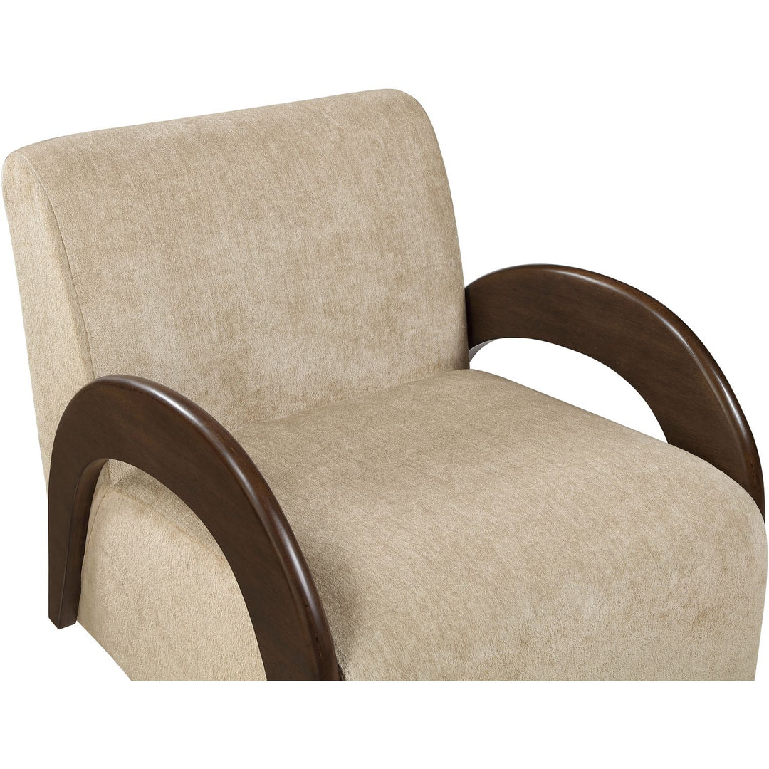 Neria Chenille Fabric Upholstered Swivel Accent Chair — Beige / Painted Brown