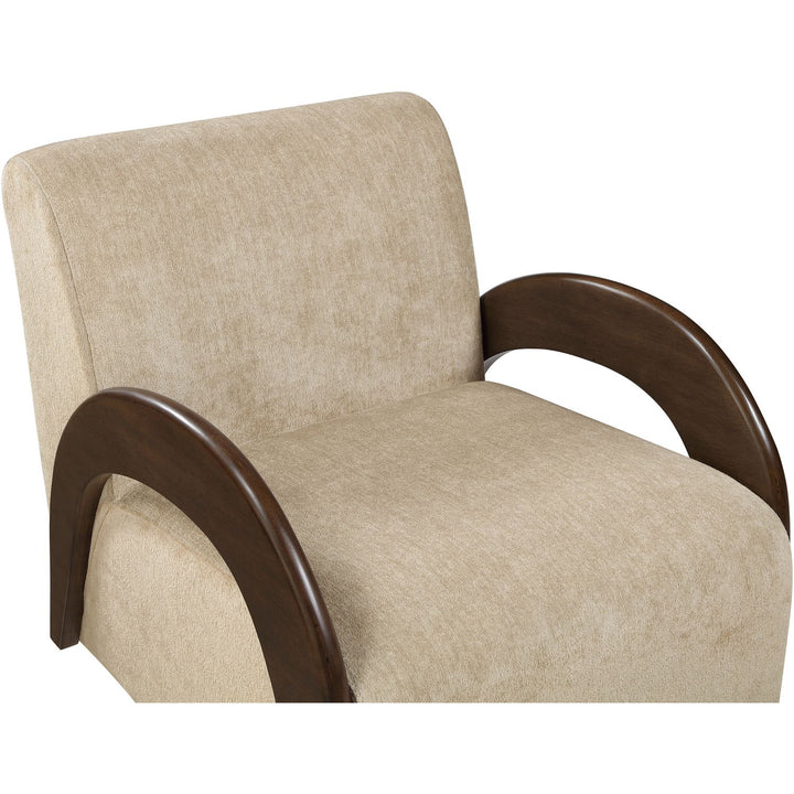 Neria Chenille Fabric Upholstered Swivel Accent Chair — Beige / Painted Brown