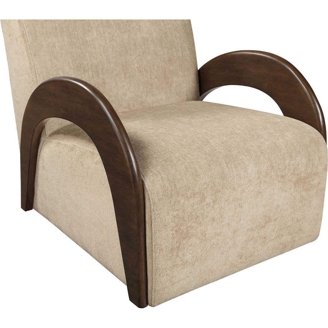 Neria Chenille Fabric Upholstered Swivel Accent Chair — Beige / Painted Brown