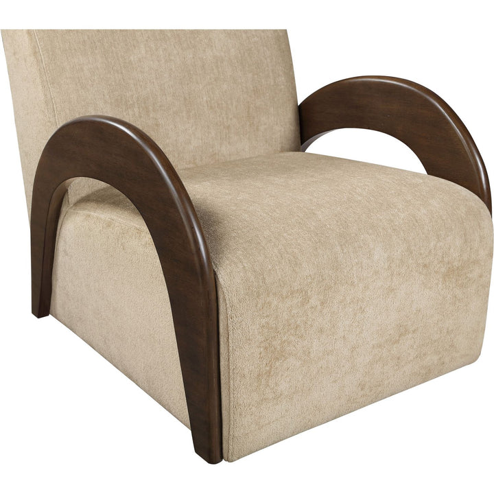 Neria Chenille Fabric Upholstered Swivel Accent Chair — Beige / Painted Brown
