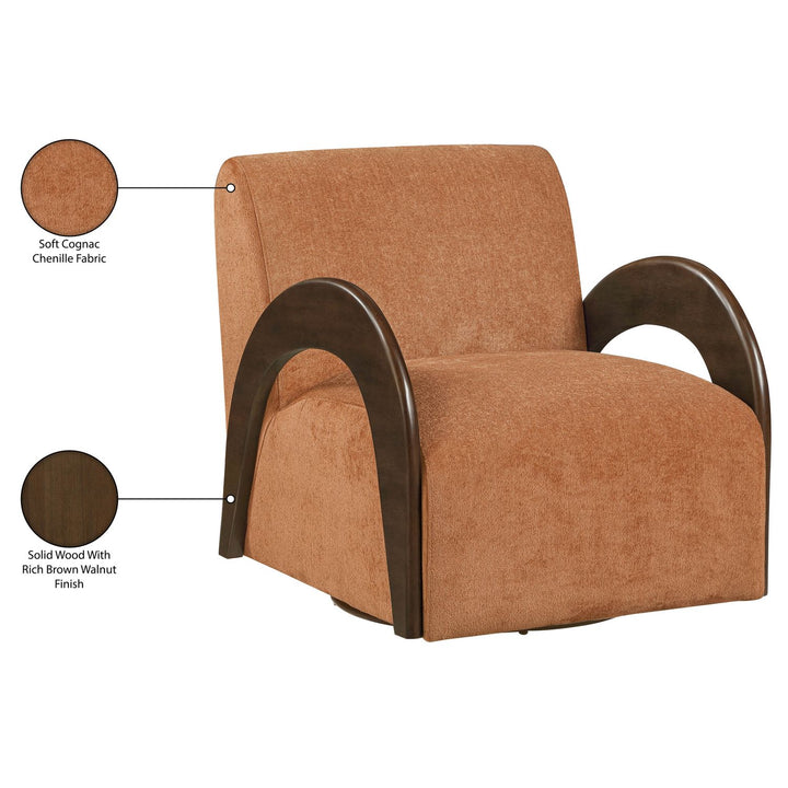 Neria Chenille Fabric Upholstered Swivel Accent Chair — Cognac / Painted Brown