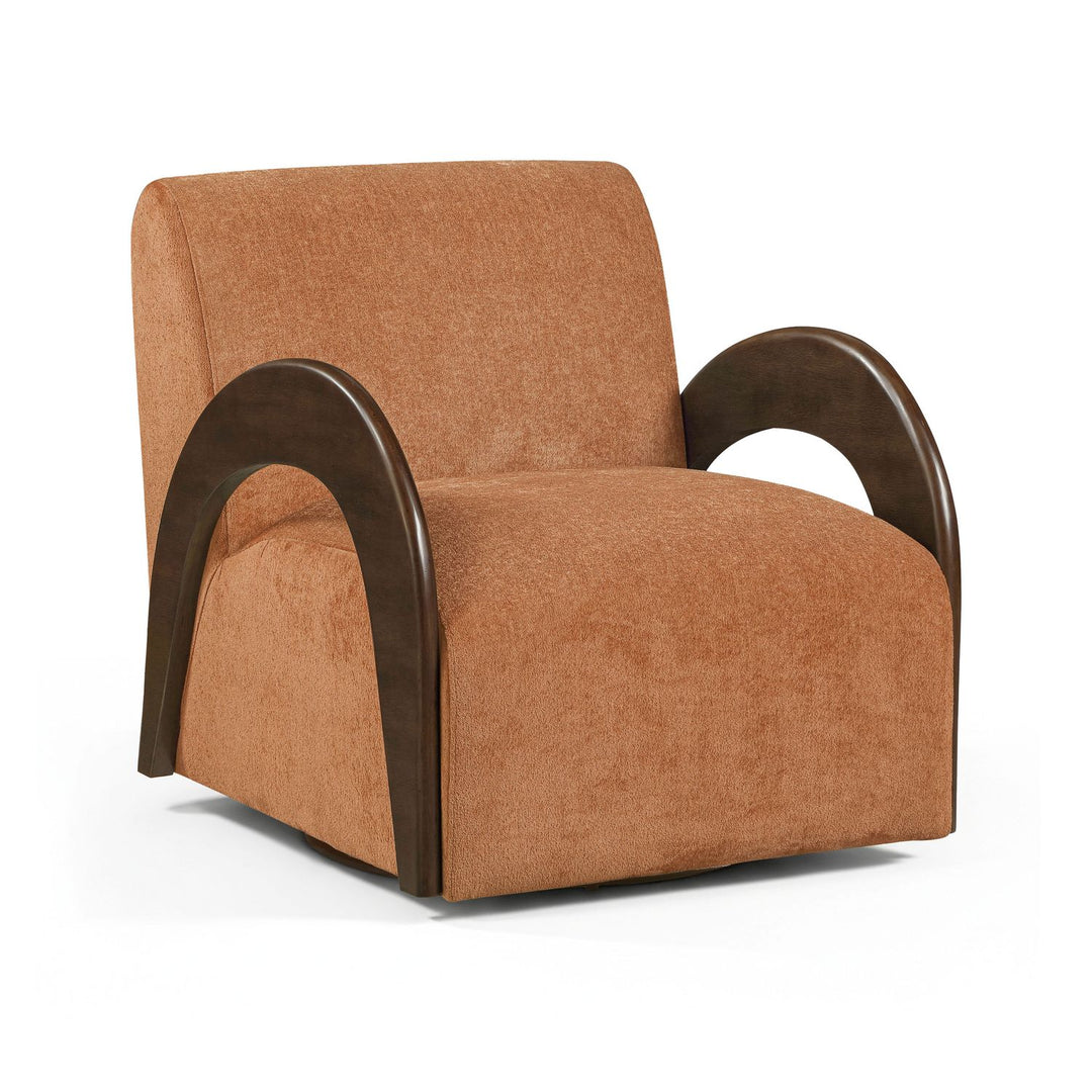 Neria Chenille Fabric Upholstered Swivel Accent Chair — Cognac / Painted Brown