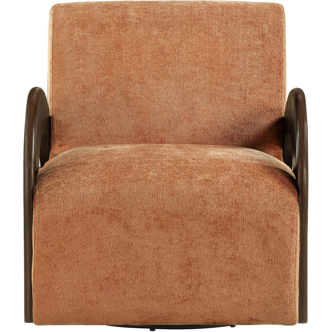 Neria Chenille Fabric Upholstered Swivel Accent Chair — Cognac / Painted Brown