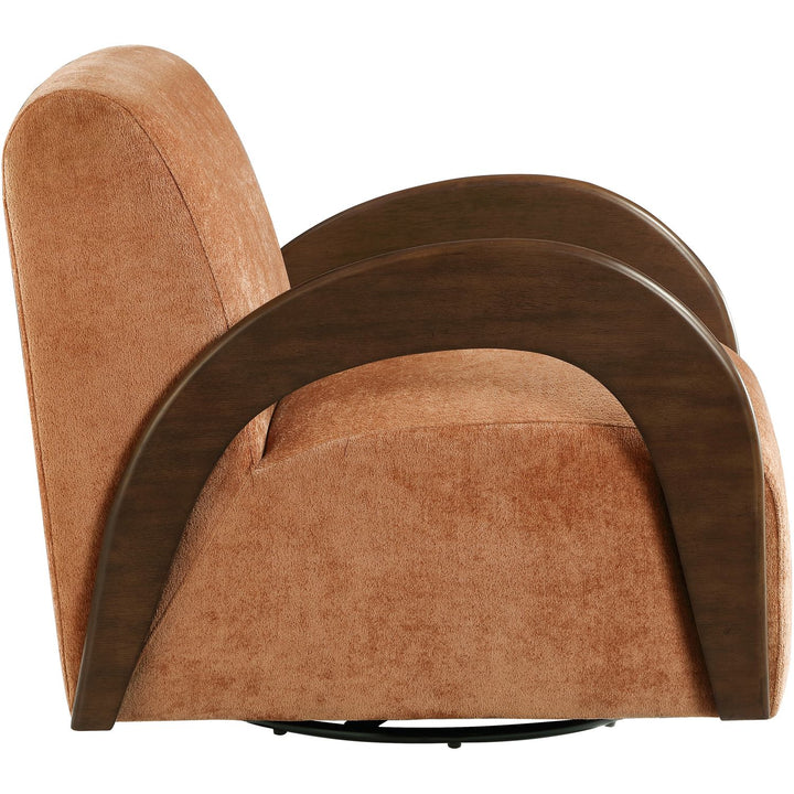 Neria Chenille Fabric Upholstered Swivel Accent Chair — Cognac / Painted Brown