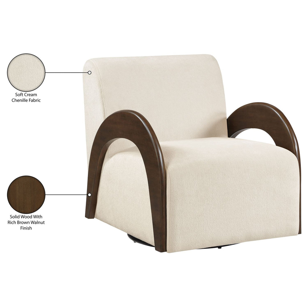 Neria Chenille Fabric Upholstered Swivel Accent Chair — Cream / Painted Brown