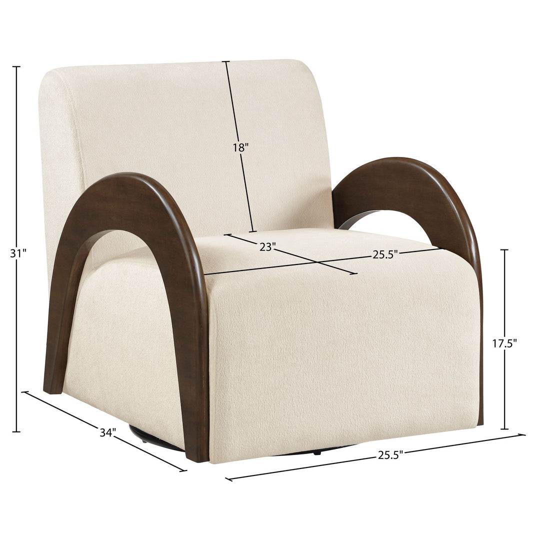 Neria Chenille Fabric Upholstered Swivel Accent Chair — Cream / Painted Brown