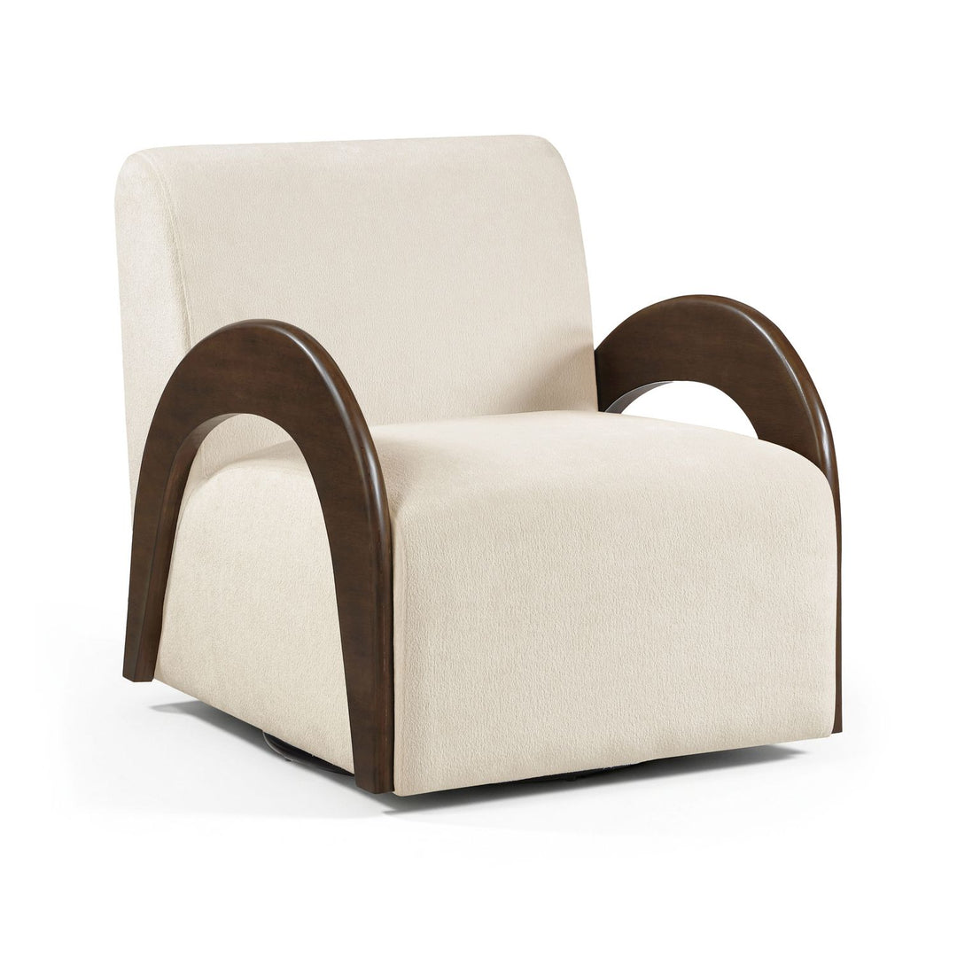 Neria Chenille Fabric Upholstered Swivel Accent Chair — Cream / Painted Brown
