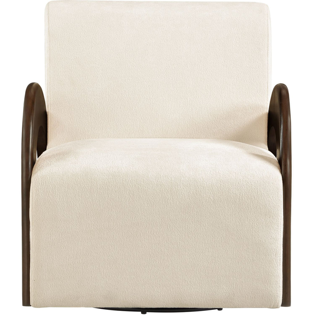 Neria Chenille Fabric Upholstered Swivel Accent Chair — Cream / Painted Brown