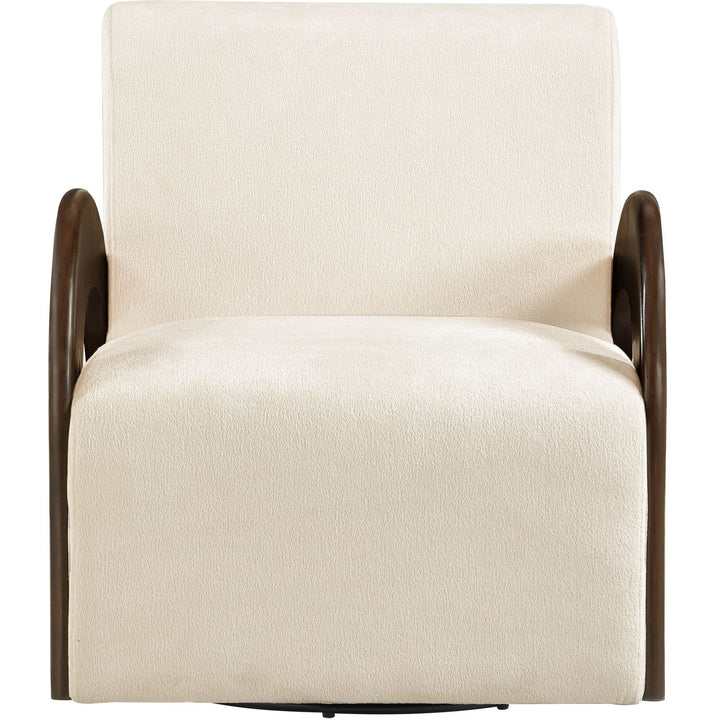 Neria Chenille Fabric Upholstered Swivel Accent Chair — Cream / Painted Brown
