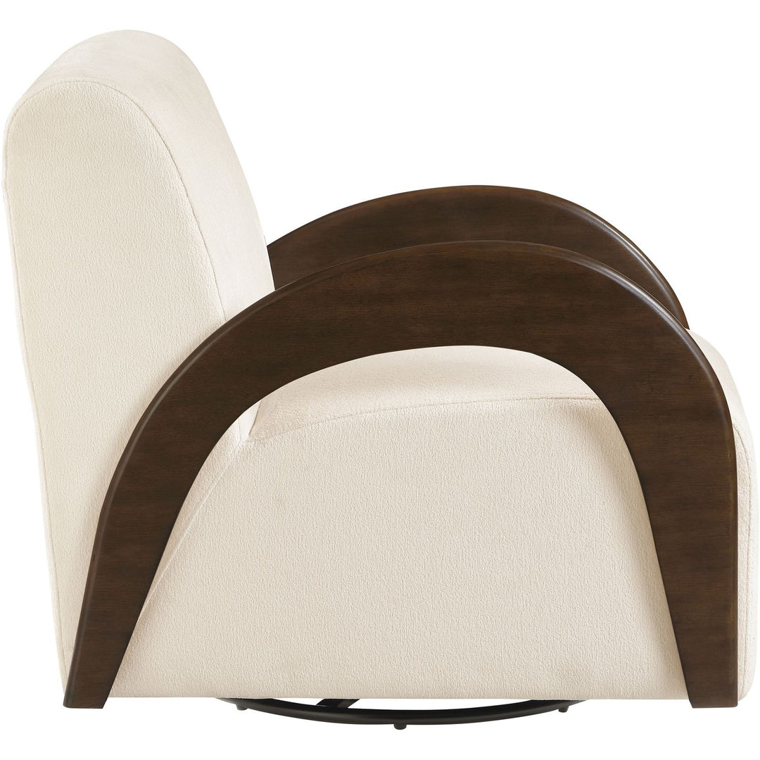 Neria Chenille Fabric Upholstered Swivel Accent Chair — Cream / Painted Brown
