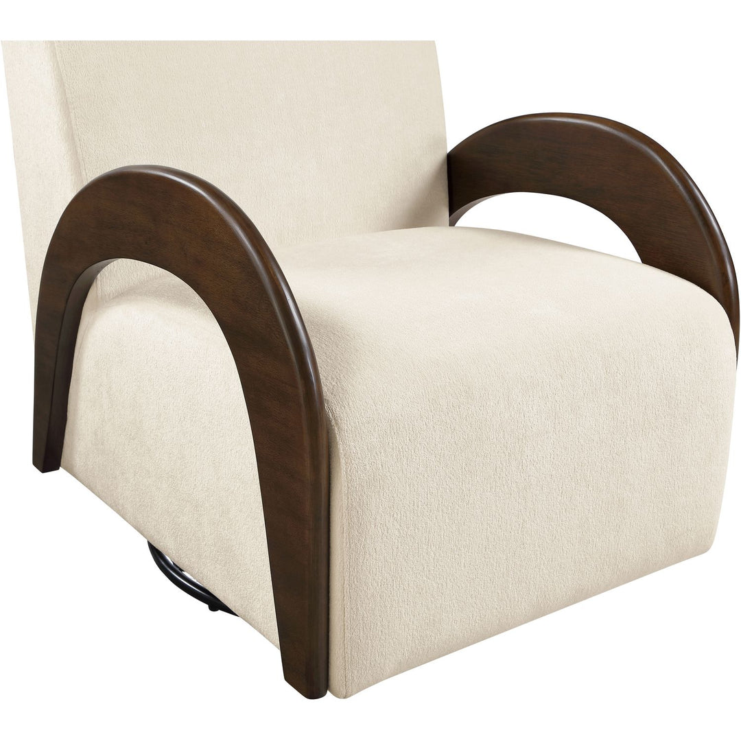Neria Chenille Fabric Upholstered Swivel Accent Chair — Cream / Painted Brown