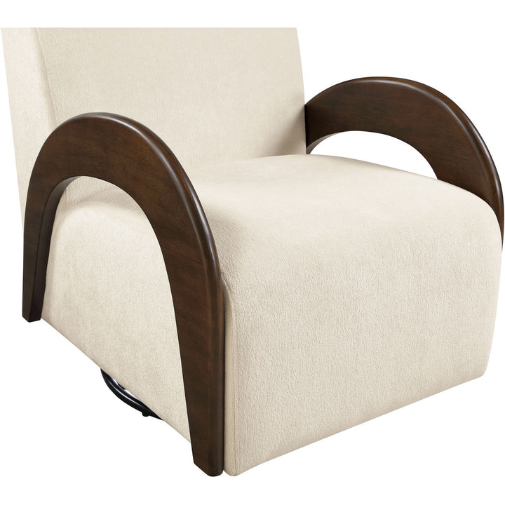 Neria Chenille Fabric Upholstered Swivel Accent Chair — Cream / Painted Brown
