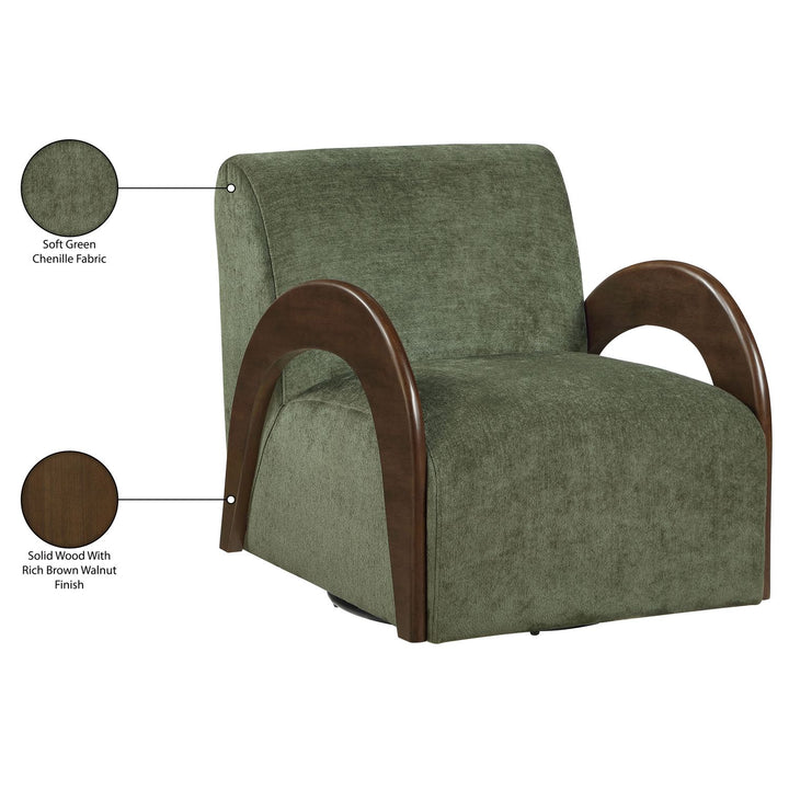 Neria Chenille Fabric Upholstered Swivel Accent Chair — Green / Painted Brown