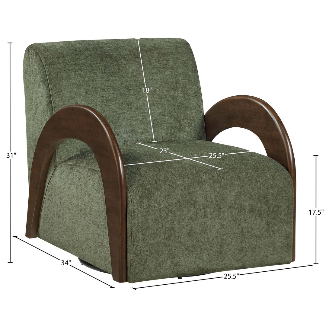 Neria Chenille Fabric Upholstered Swivel Accent Chair — Green / Painted Brown
