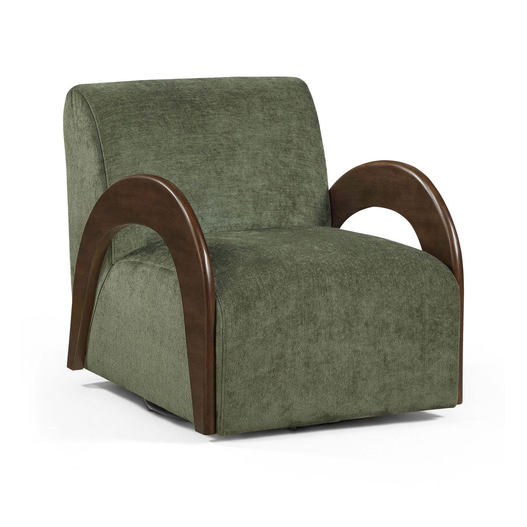 Neria Chenille Fabric Upholstered Swivel Accent Chair — Green / Painted Brown