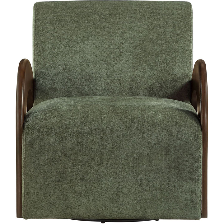 Neria Chenille Fabric Upholstered Swivel Accent Chair — Green / Painted Brown