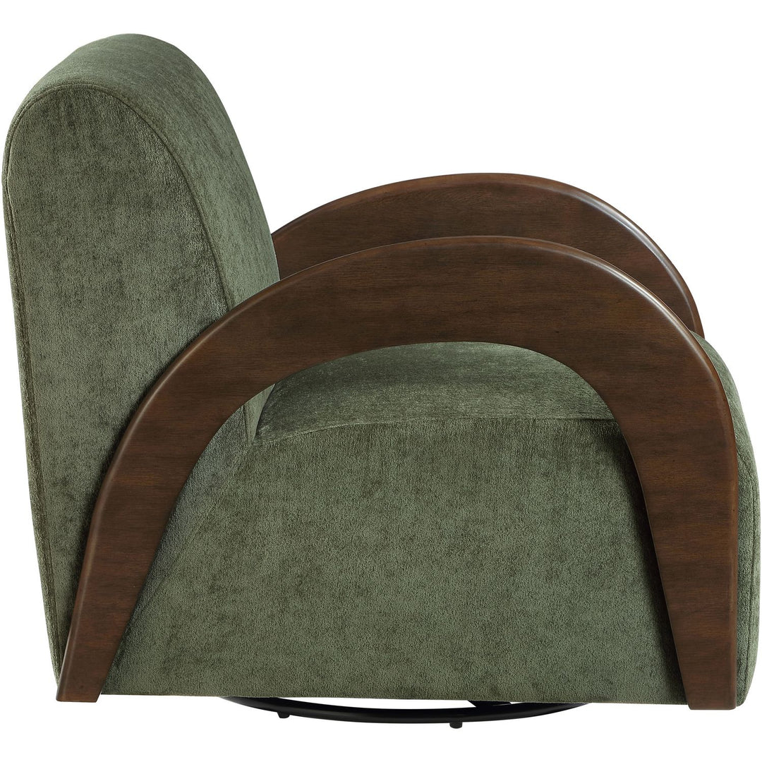 Neria Chenille Fabric Upholstered Swivel Accent Chair — Green / Painted Brown