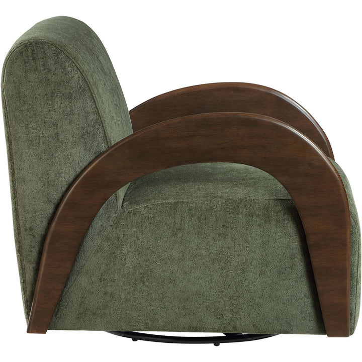 Neria Chenille Fabric Upholstered Swivel Accent Chair — Green / Painted Brown