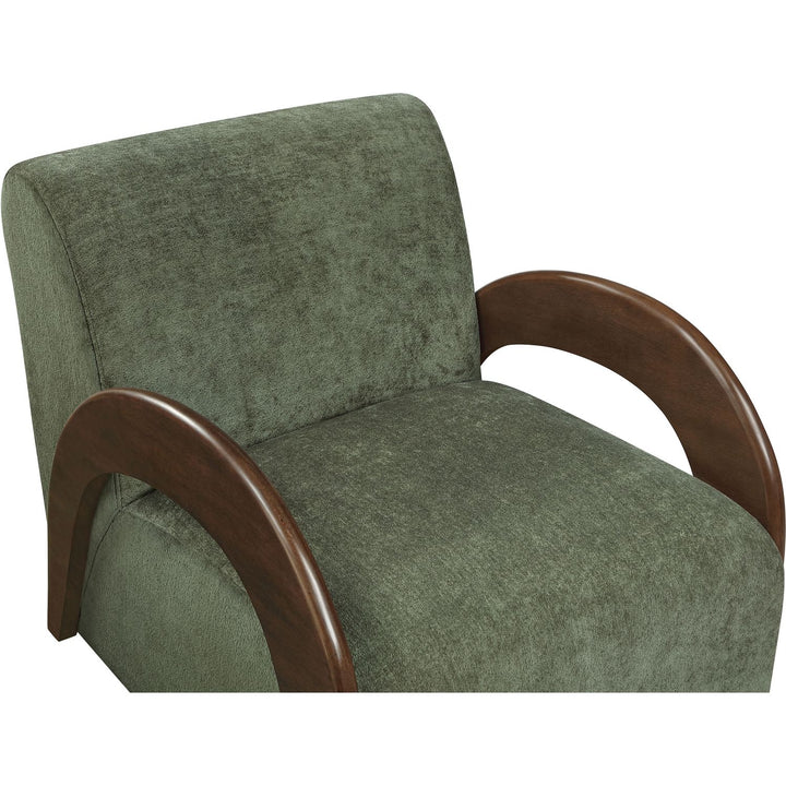 Neria Chenille Fabric Upholstered Swivel Accent Chair — Green / Painted Brown