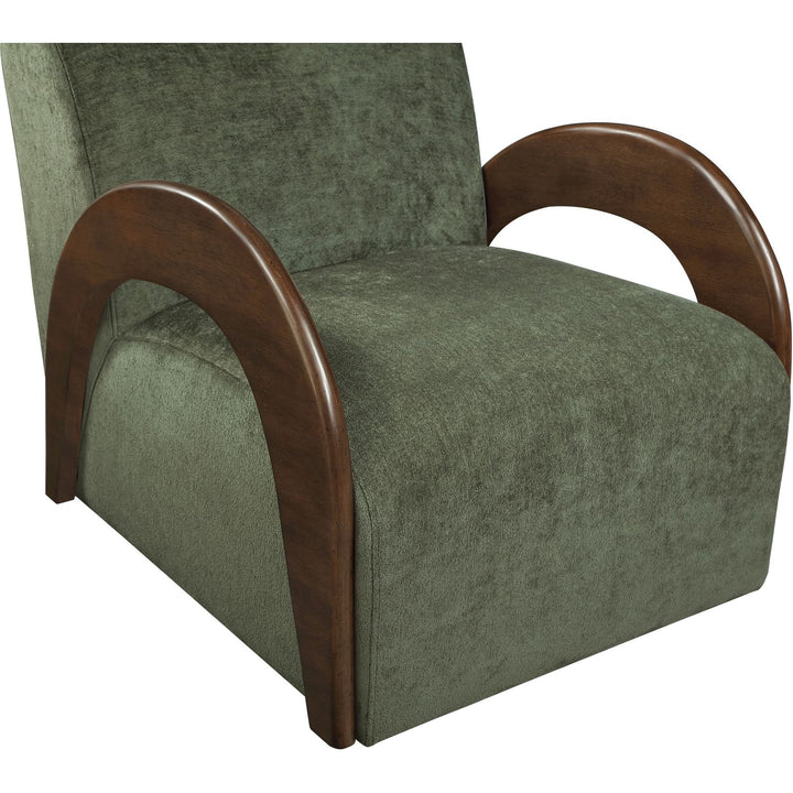Neria Chenille Fabric Upholstered Swivel Accent Chair — Green / Painted Brown