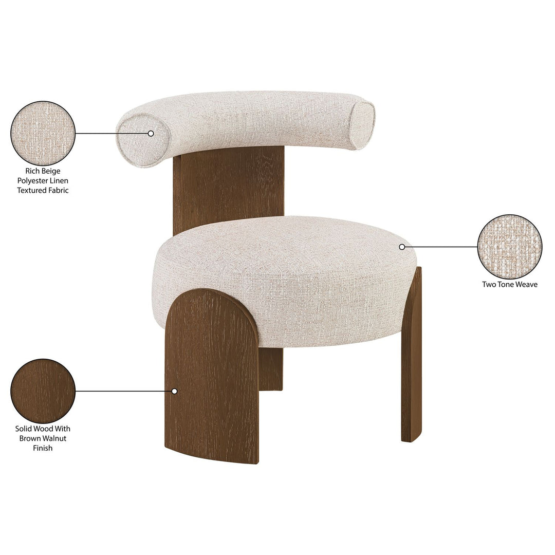 Calder Linen Textured Fabric Upholstered Accent Chair — Beige / Painted Brown
