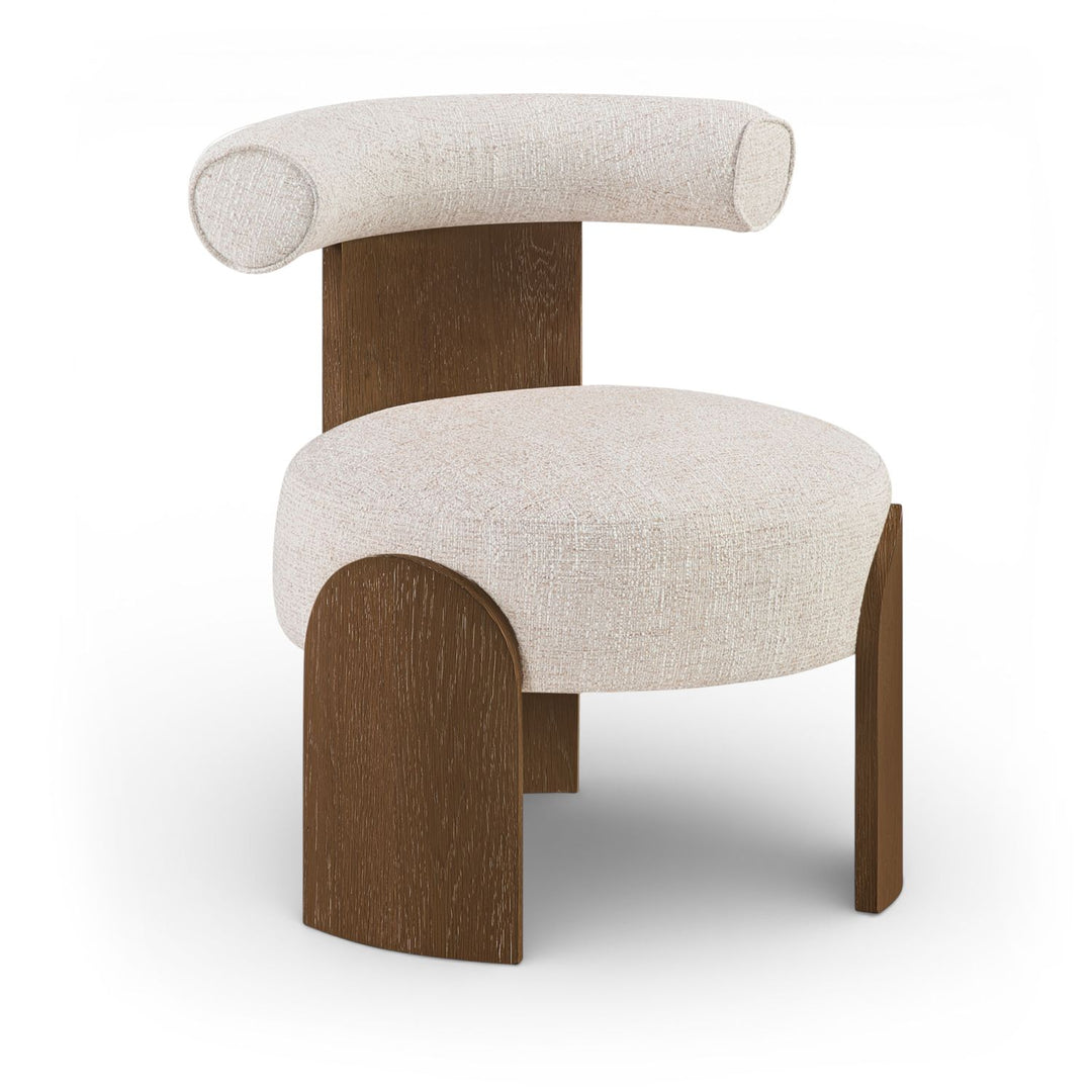 Calder Linen Textured Fabric Upholstered Accent Chair — Beige / Painted Brown