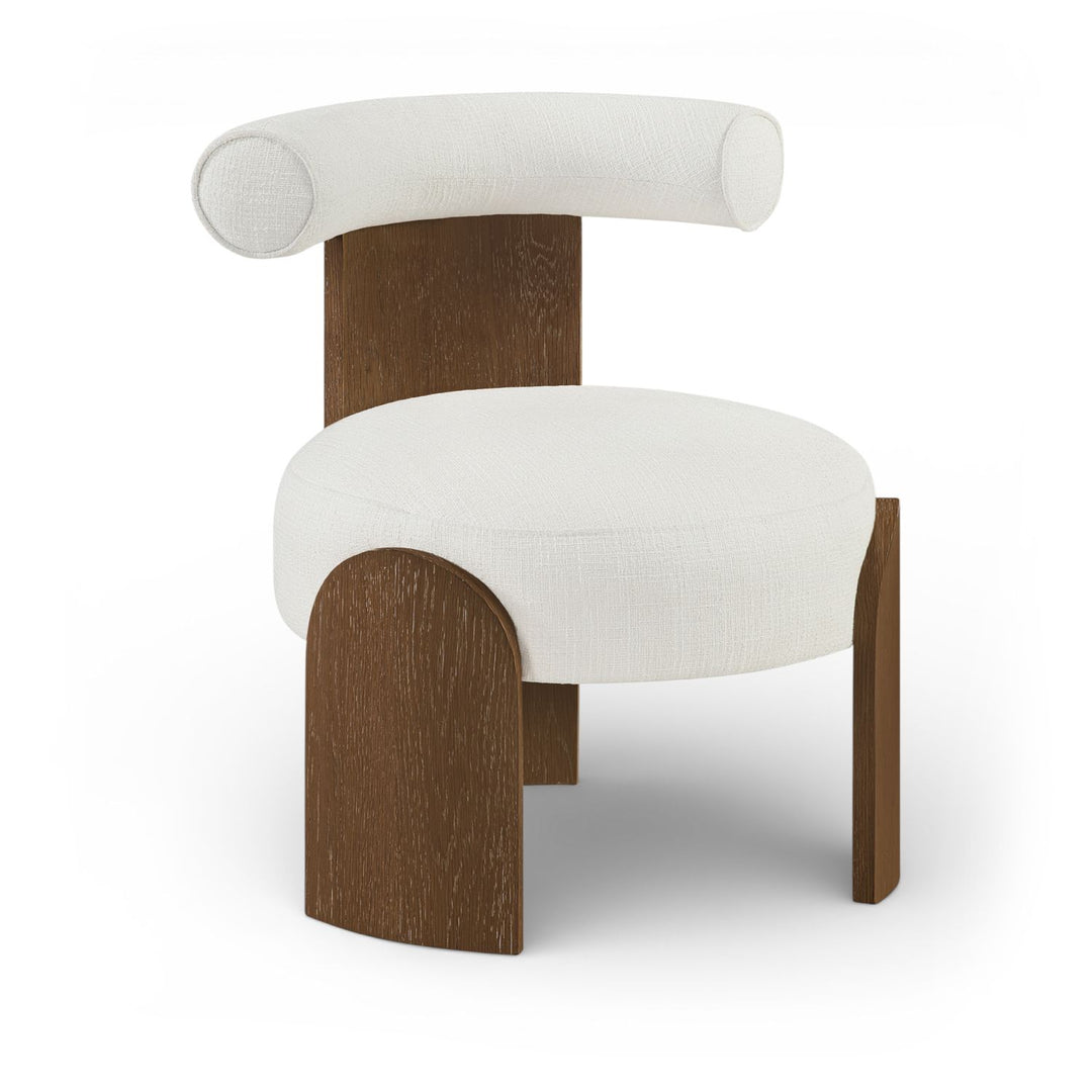 Calder Linen Textured Fabric Upholstered Accent Chair — Cream / Painted Brown