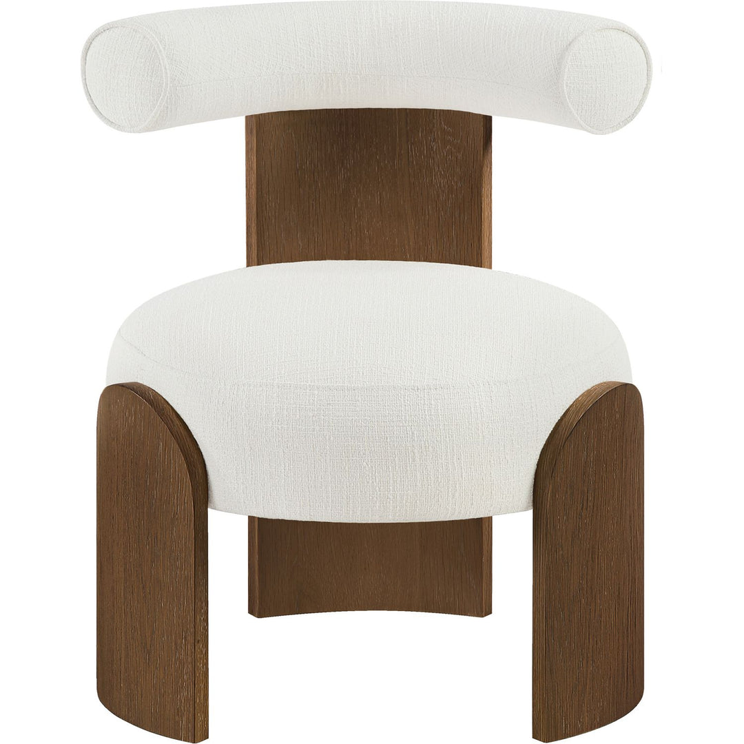 Calder Linen Textured Fabric Upholstered Accent Chair — Cream / Painted Brown