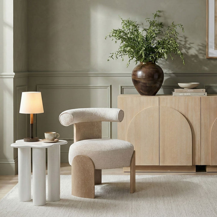 Calder Linen Textured Fabric Upholstered Accent Chair — Beige / Painted Natural