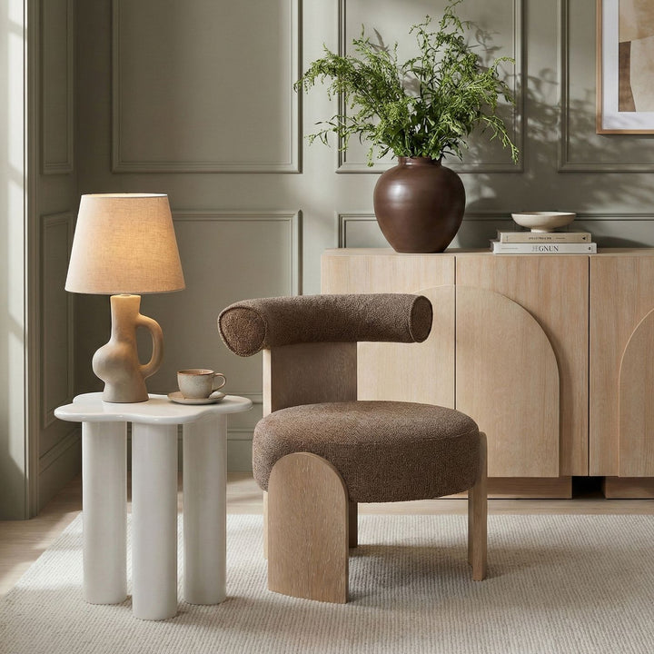 Calder Linen Textured Fabric Upholstered Accent Chair — Brown / Painted Natural