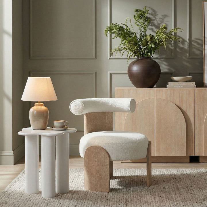 Calder Linen Textured Fabric Upholstered Accent Chair — Cream / Painted Natural
