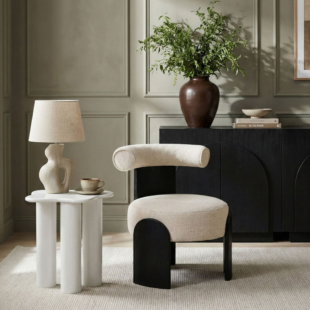 Calder Linen Textured Fabric Upholstered Accent Chair — Beige / Painted Black