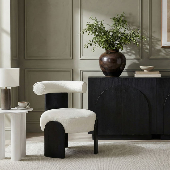 Calder Linen Textured Fabric Upholstered Accent Chair — Cream / Painted Black