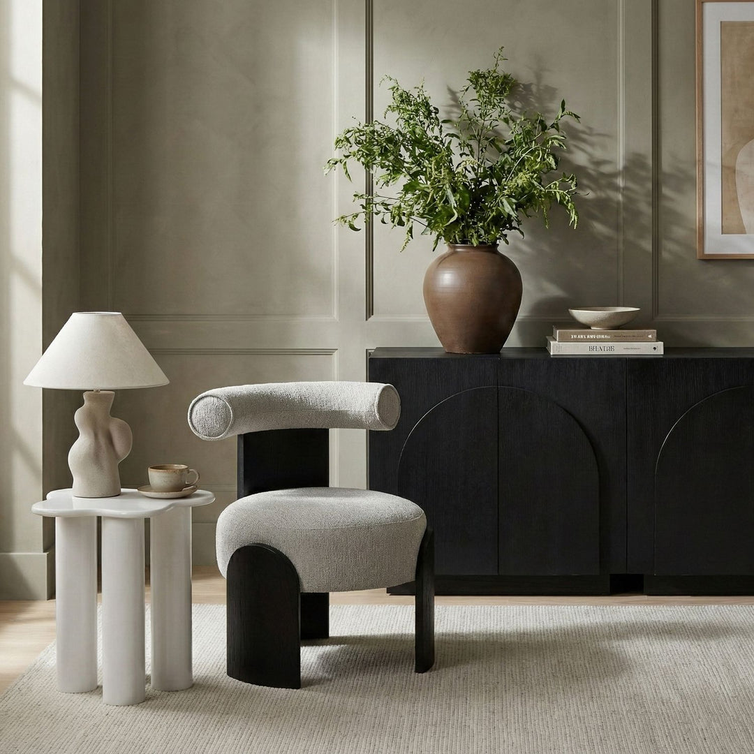 Calder Linen Textured Fabric Upholstered Accent Chair — Grey / Painted Black