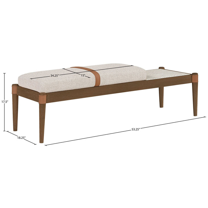 Nara Cane And Linen Textured Fabric Upholstered Bench — Beige / Painted Brown Walnut