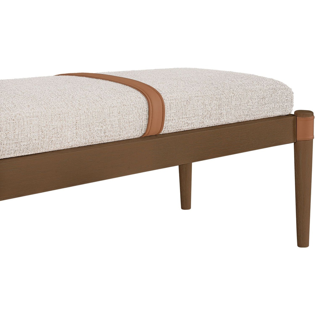 Nara Cane And Linen Textured Fabric Upholstered Bench — Beige / Painted Brown Walnut