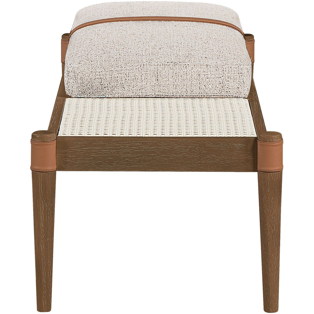 Nara Cane And Linen Textured Fabric Upholstered Bench — Beige / Painted Brown Walnut
