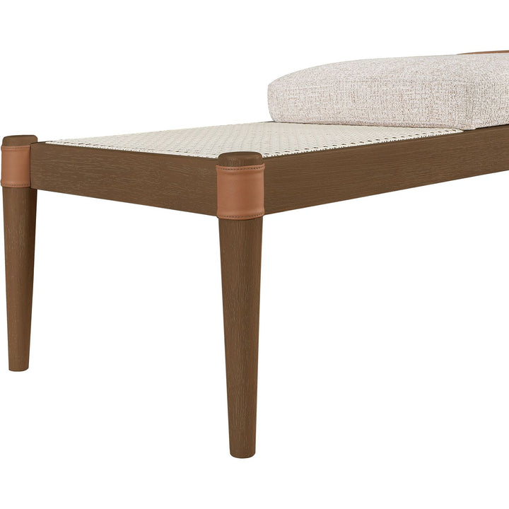 Nara Cane And Linen Textured Fabric Upholstered Bench — Beige / Painted Brown Walnut