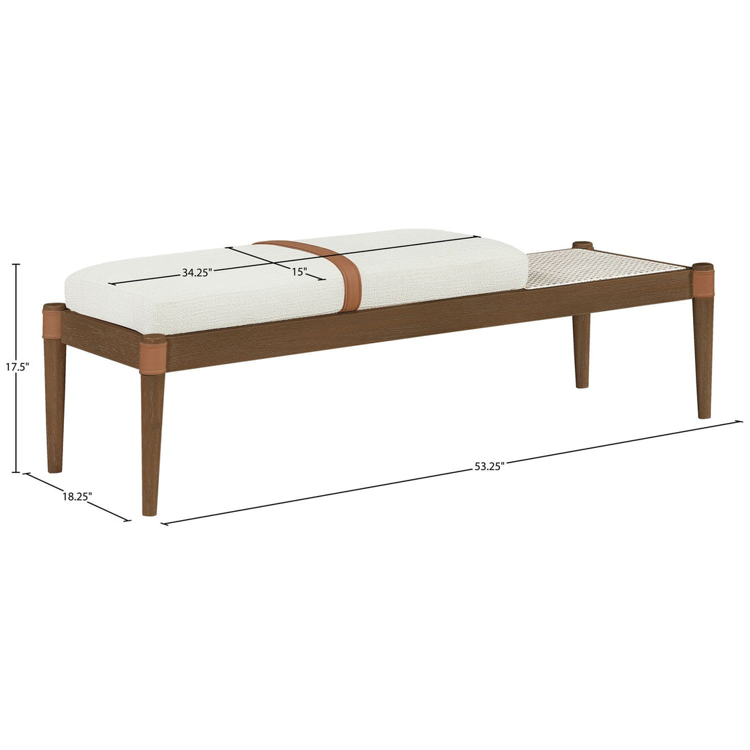 Nara Cane And Linen Textured Fabric Upholstered Bench — Cream / Painted Brown Walnut