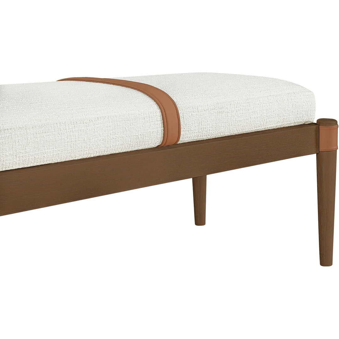 Nara Cane And Linen Textured Fabric Upholstered Bench — Cream / Painted Brown Walnut