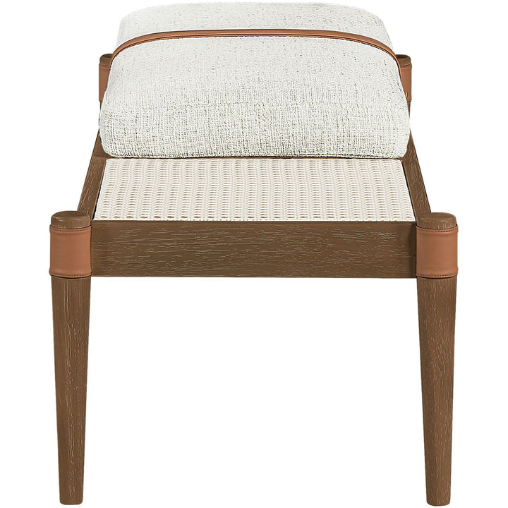 Nara Cane And Linen Textured Fabric Upholstered Bench — Cream / Painted Brown Walnut
