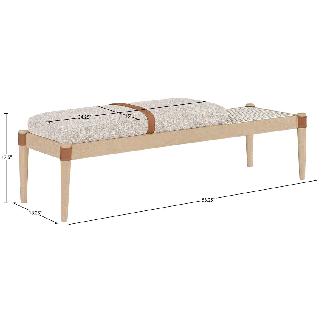 Nara Cane And Linen Textured Fabric Upholstered Bench — Beige / Painted Natural