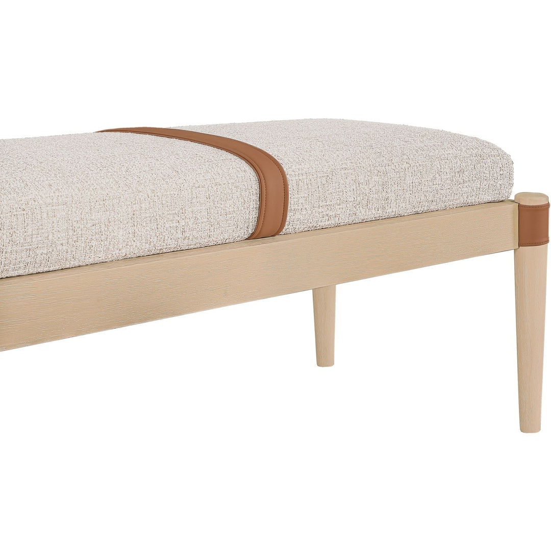 Nara Cane And Linen Textured Fabric Upholstered Bench — Beige / Painted Natural