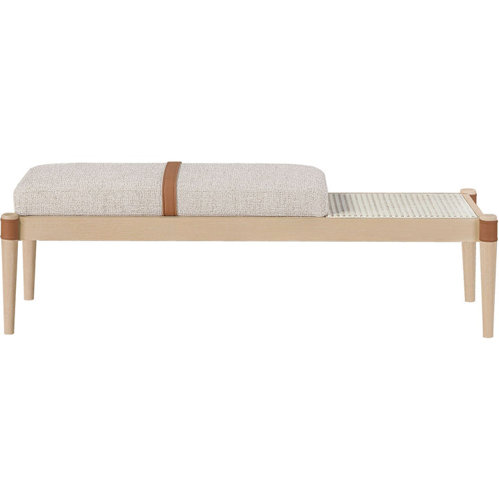 Nara Cane And Linen Textured Fabric Upholstered Bench — Beige / Painted Natural