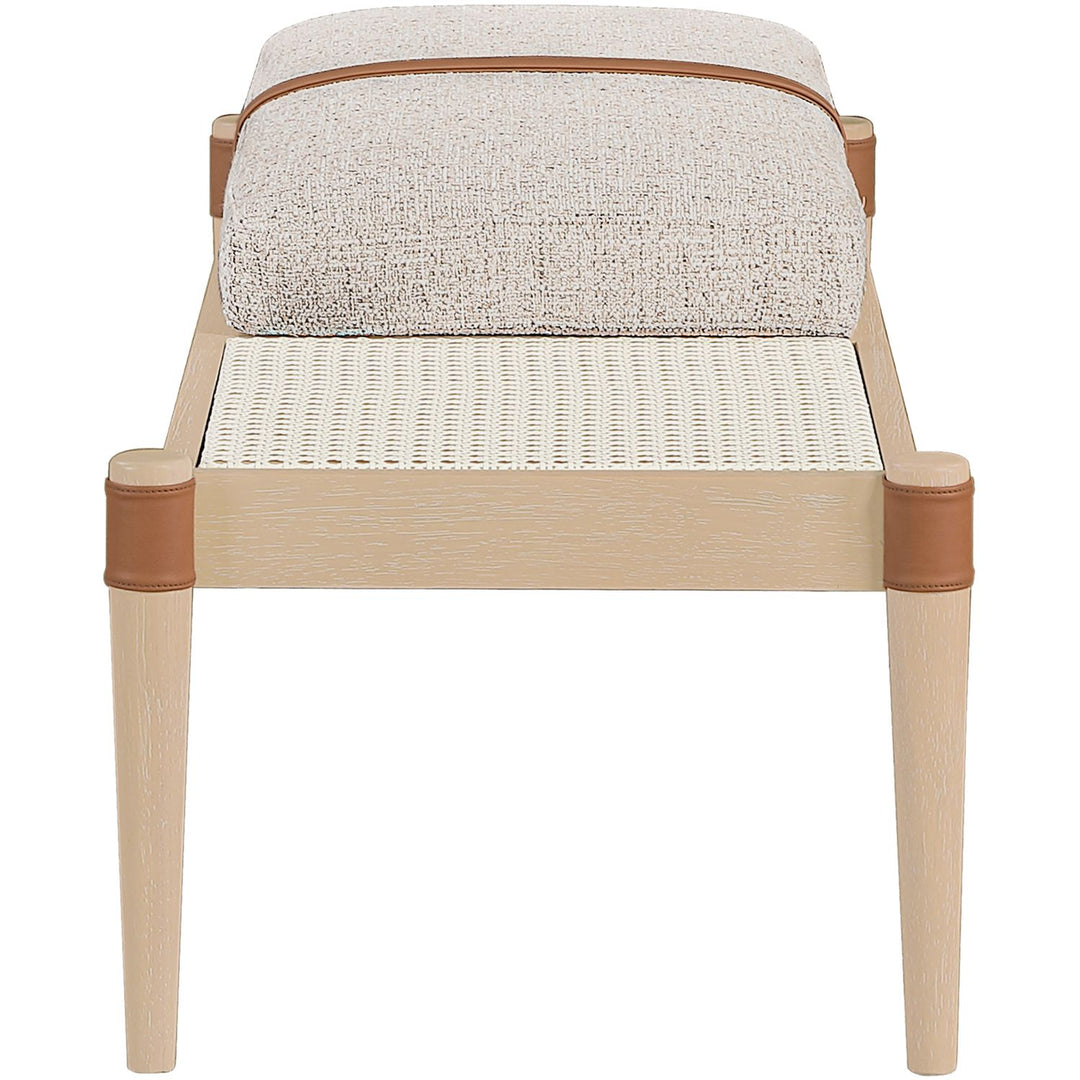 Nara Cane And Linen Textured Fabric Upholstered Bench — Beige / Painted Natural