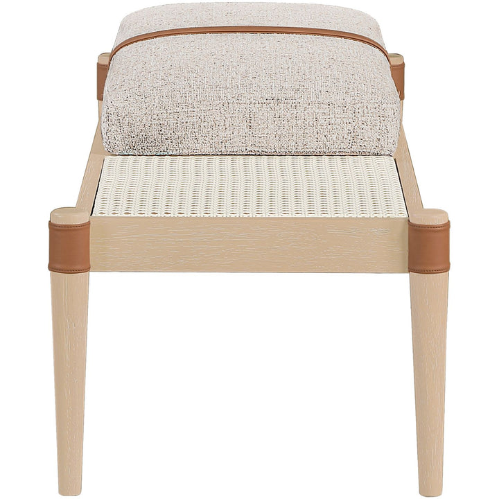 Nara Cane And Linen Textured Fabric Upholstered Bench — Beige / Painted Natural