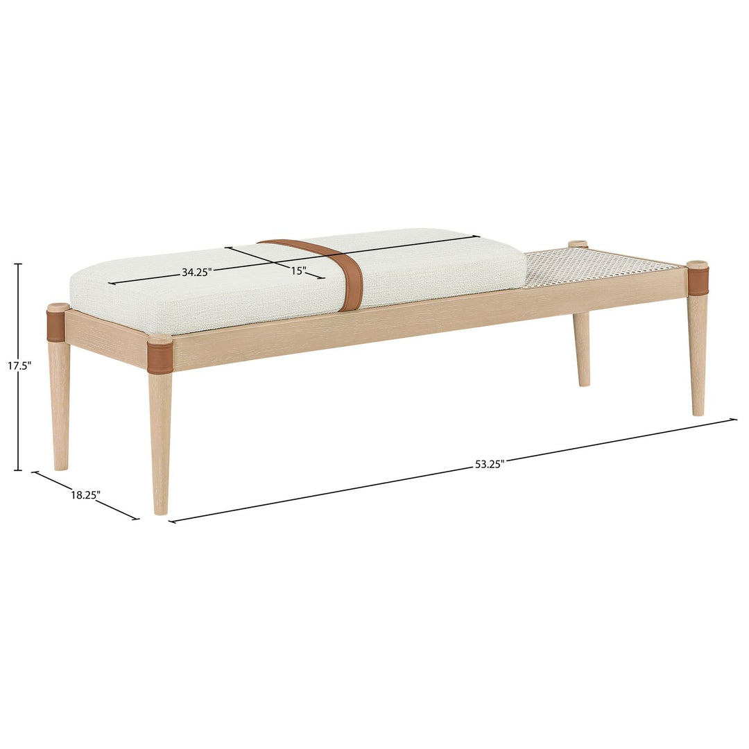 Nara Cane And Linen Textured Fabric Upholstered Bench — Cream / Painted Natural
